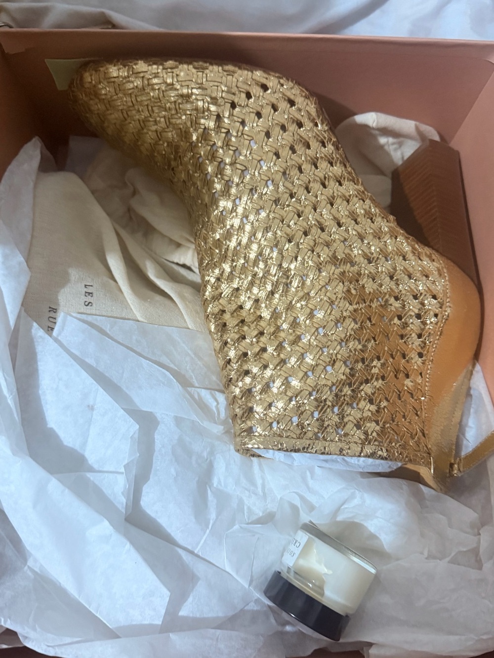 Sezane Metallic Gold Woven Ankle Boots - Picture 5 of 6